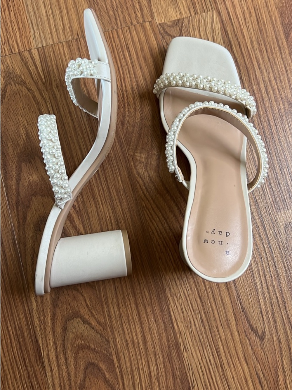 a new day Pearl-Trim Cream Block Heel Sandals